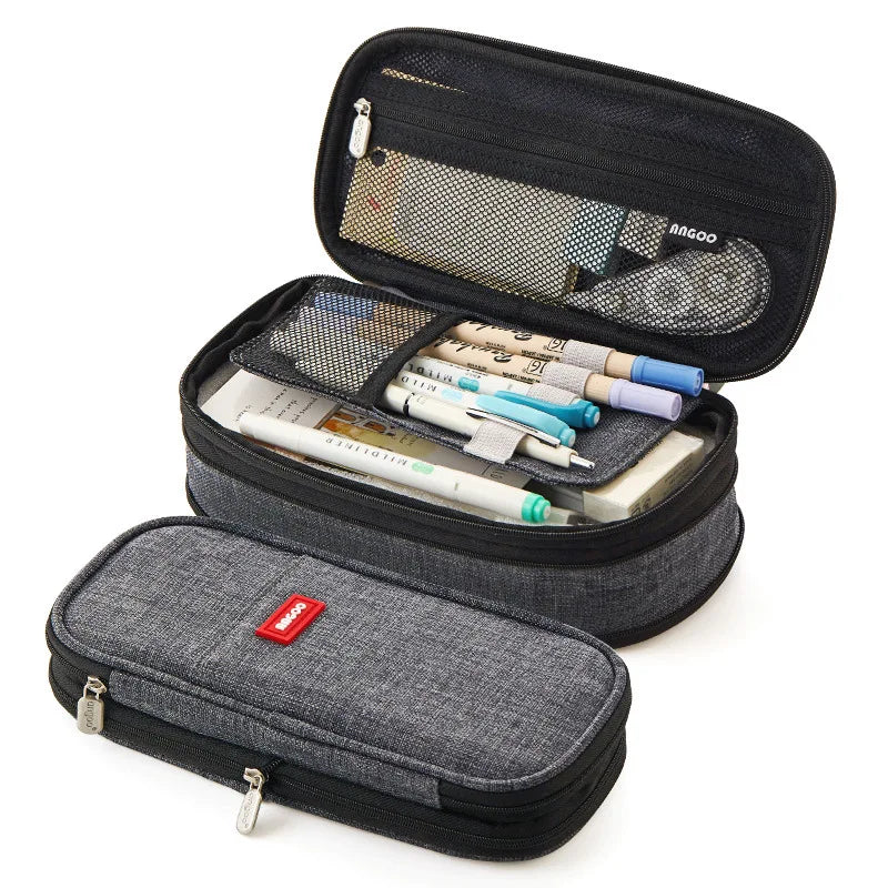 Large Double-Layer Pencil Case - Cute Fabric School Organizer