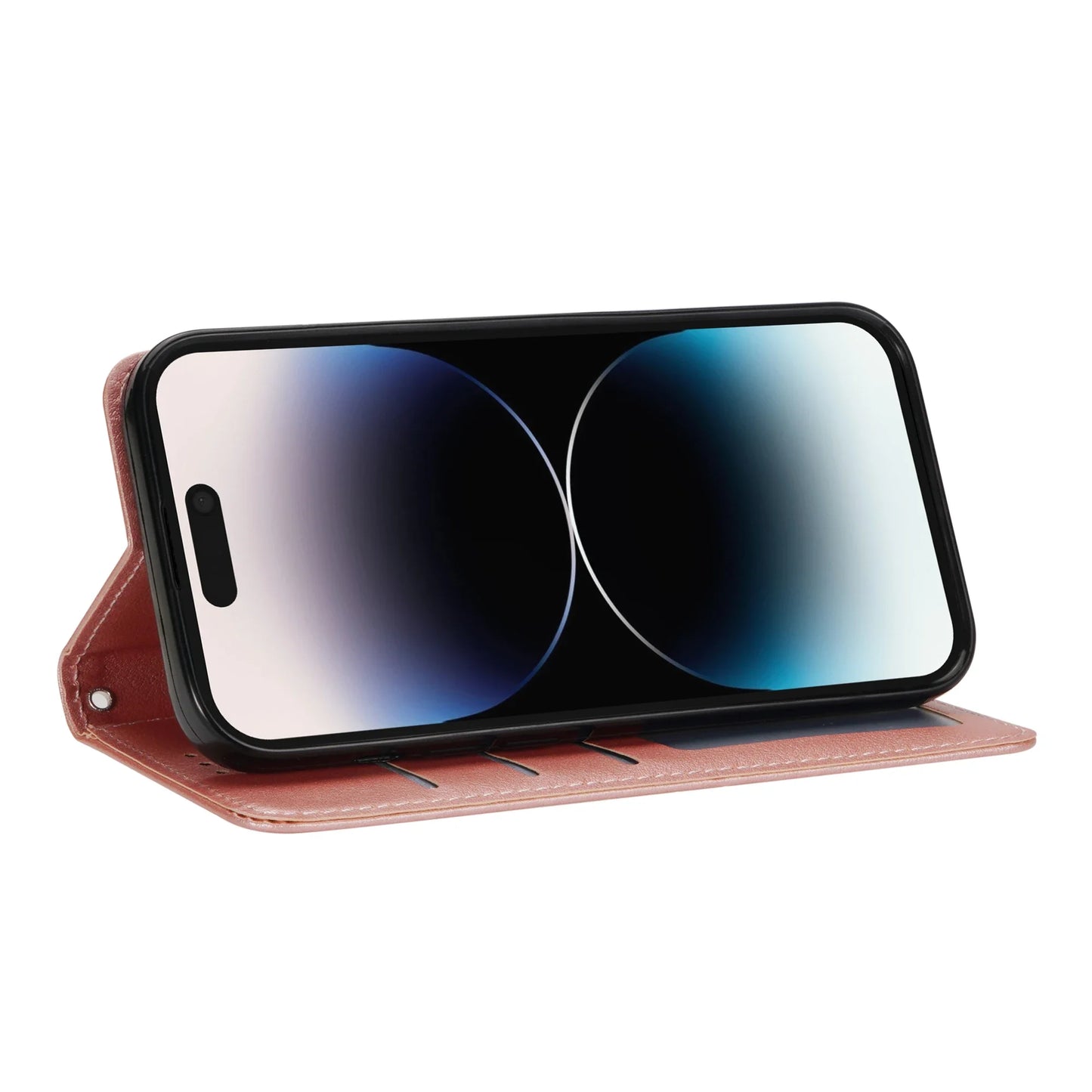 Leather Flip Wallet Case with Strap & Stand for iPhone Models