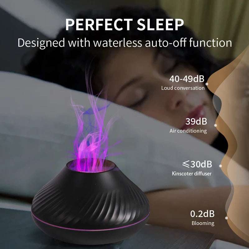 KINSCOTER 130ml Volcanic Aroma Diffuser with USB Flame Night Light