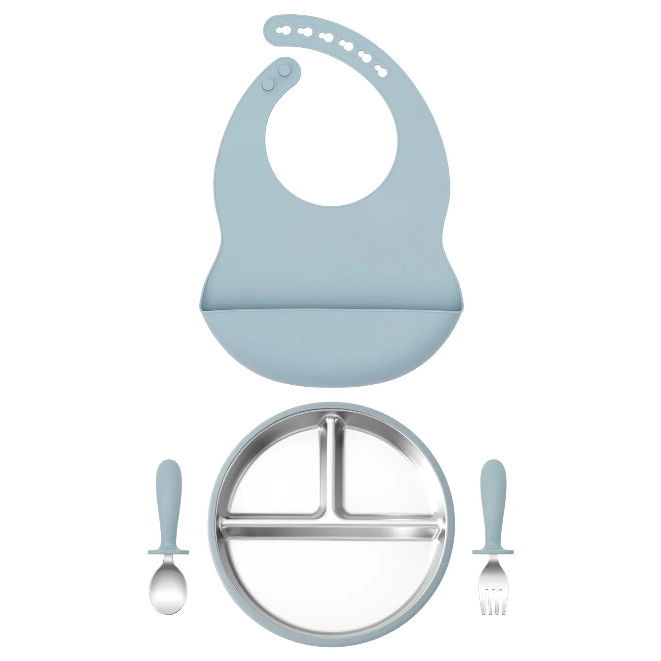 4-Piece Silicone Baby Feeding Set with Bib