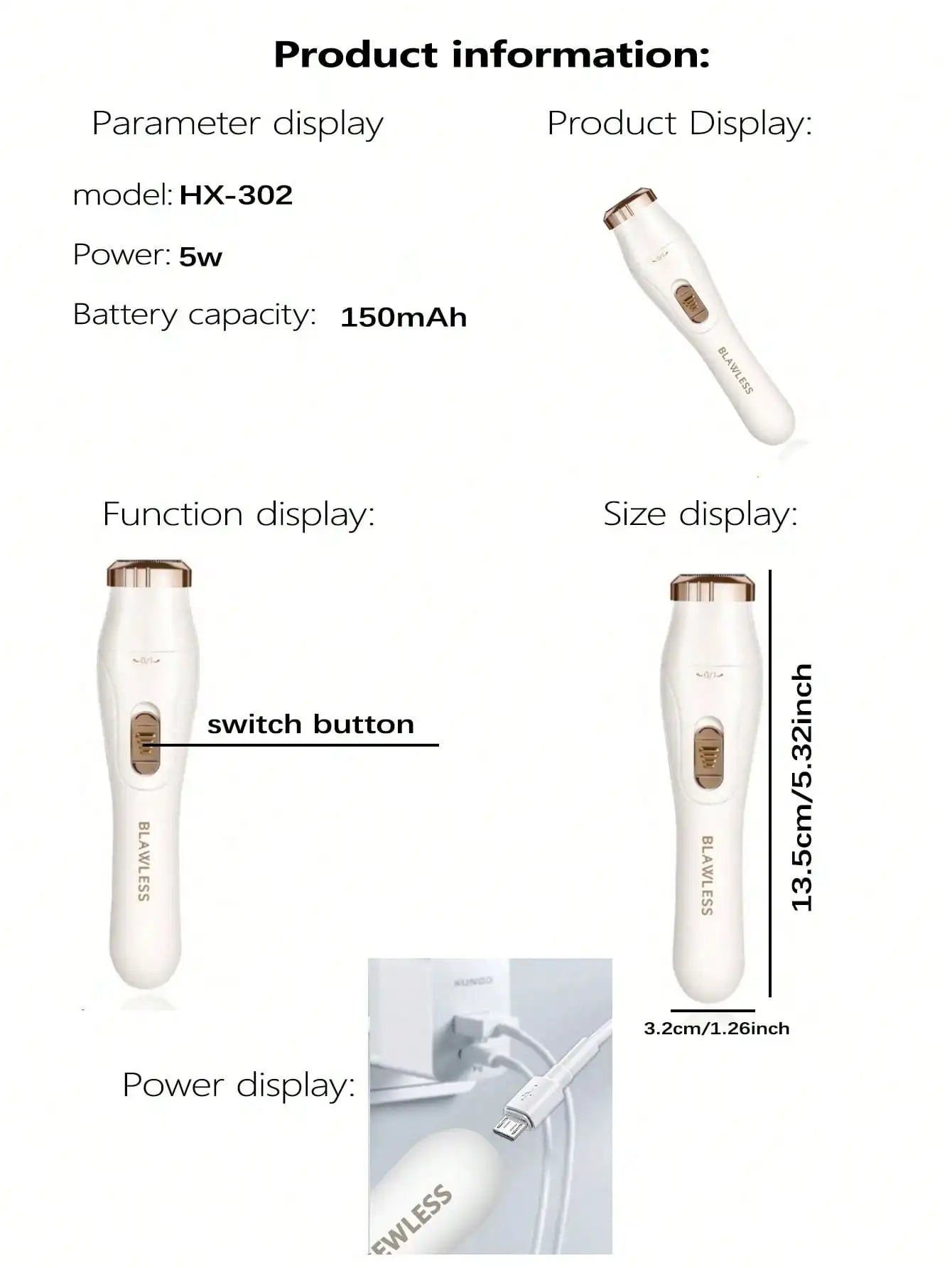 Rechargeable Cordless Lady Shaver for Face, Bikini, and Leg Hair Removal