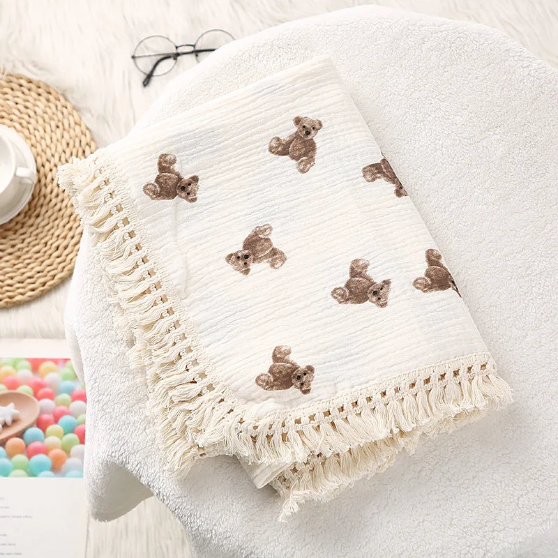 Cute Bear Cotton Muslin Baby Swaddle Blanket