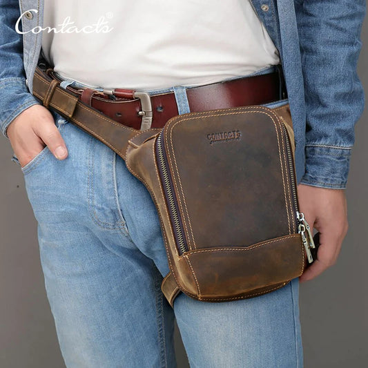 Genuine Leather Motorcycle Leg Bag and Rider Waist Pack