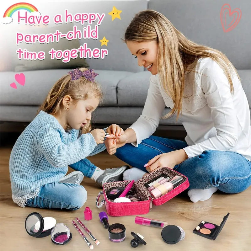 Kids Pretend Makeup Set With Bag - 12 Piece Play Cosmetics Kit