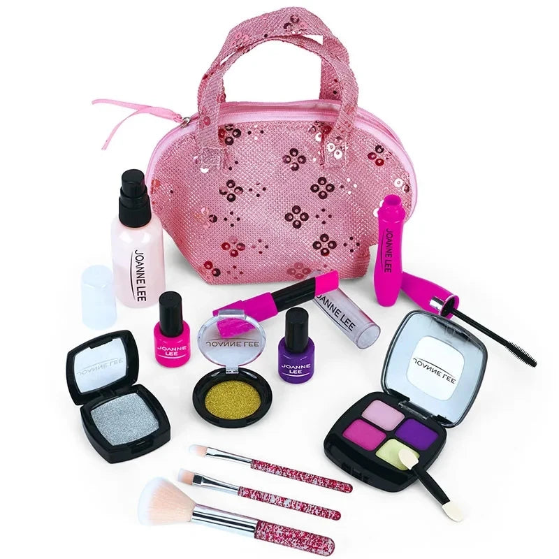 Kids Pretend Makeup Set With Bag - 12 Piece Play Cosmetics Kit