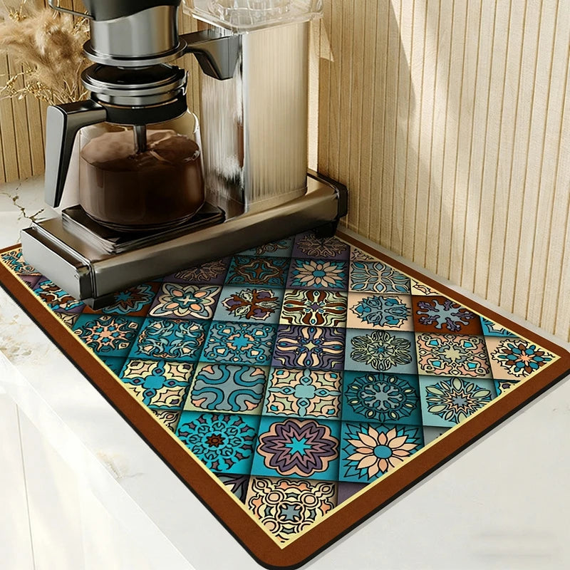 Super Absorbent Printed Dish Drying Mat for Kitchen Counters