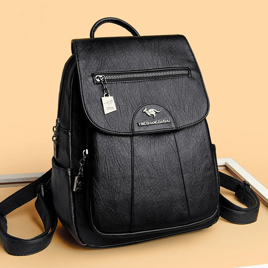 Soft PU Leather Women's Backpack - Vintage Casual Travel Bag