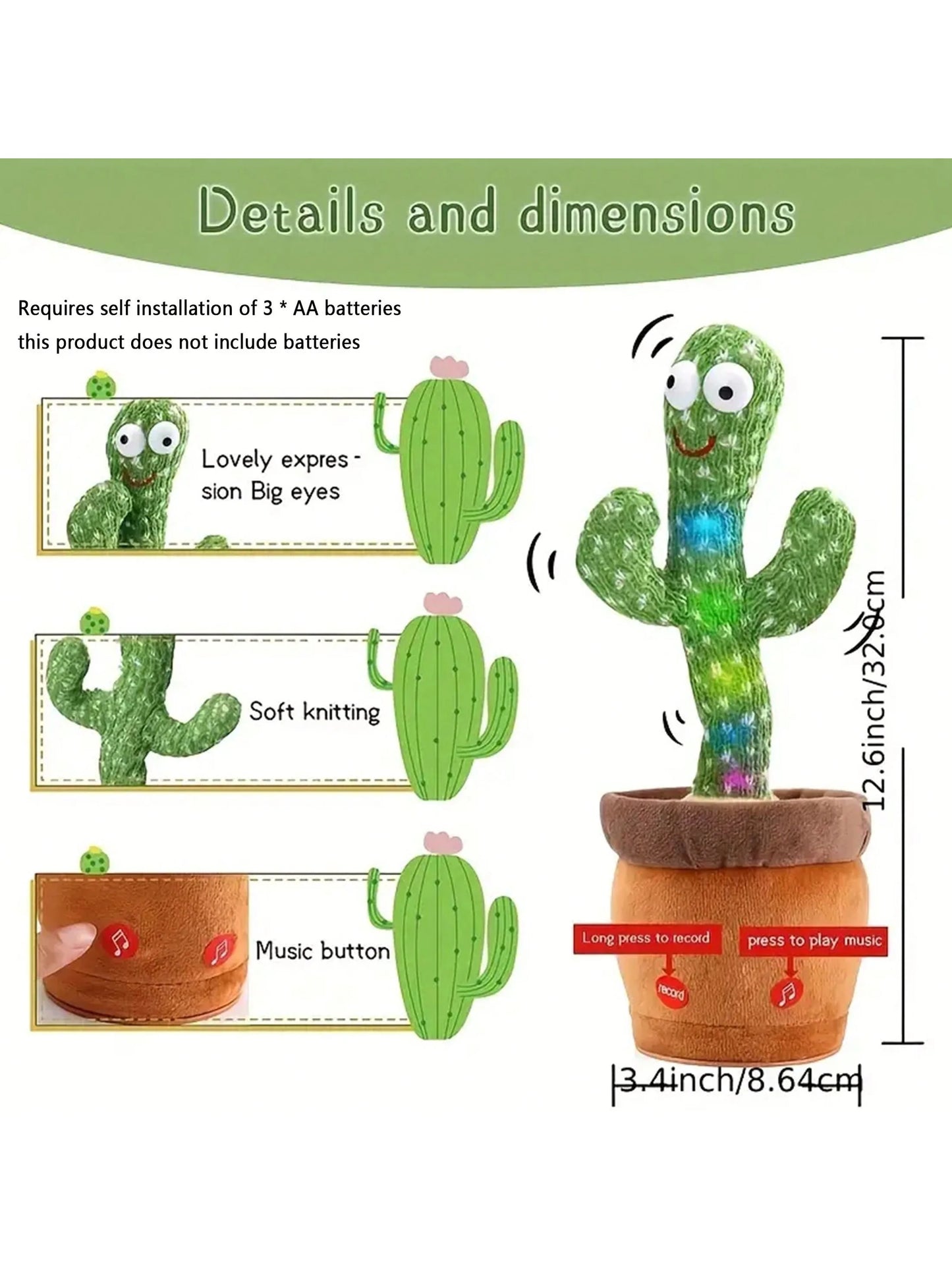 Dancing Talking Cactus Toy - Singing Mimic Plush Gift