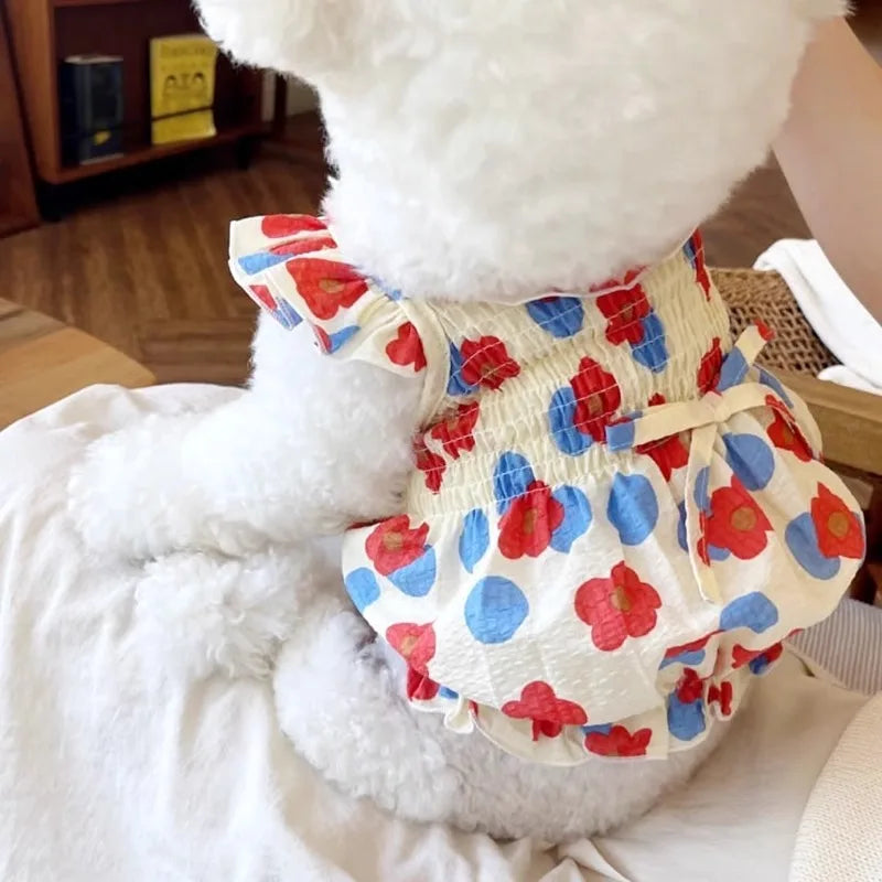 Strawberry Daisy Dog Dress with Tulle Skirt for Small Puppies