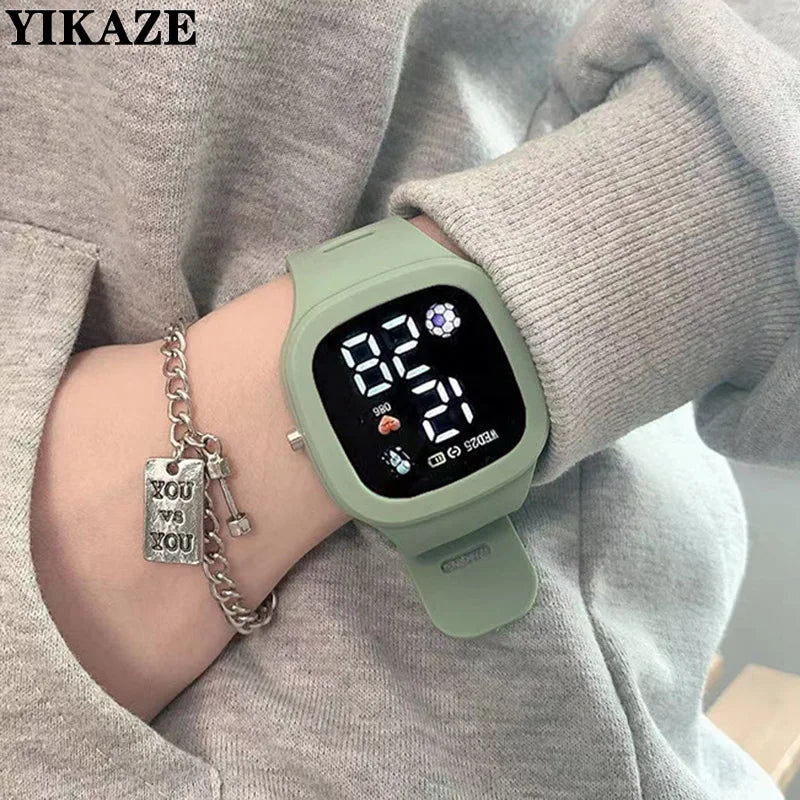 LED Digital Sports Watch with Square Dial and Waterproof Silicone Strap