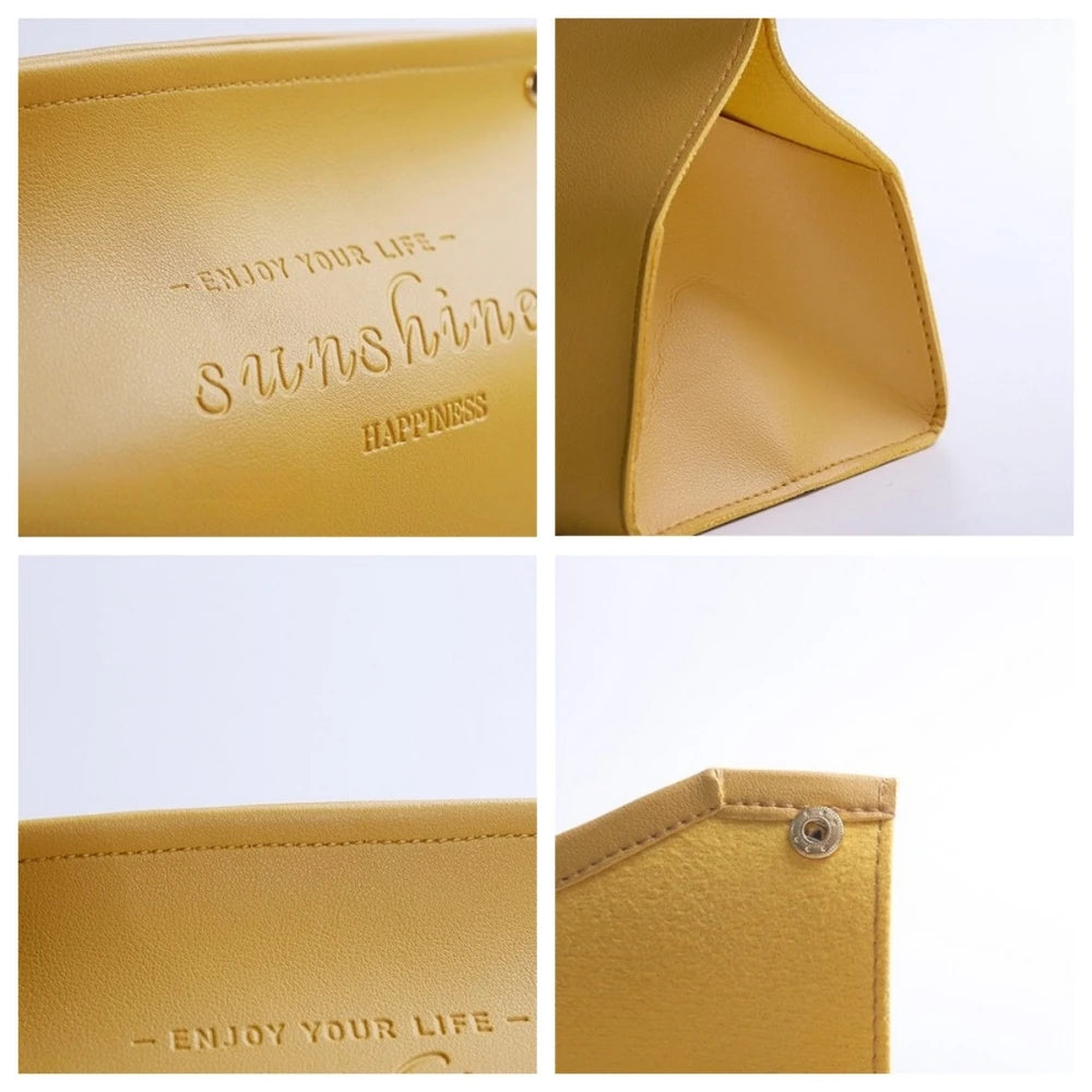 PU Leather Foldable Tissue Box Holder