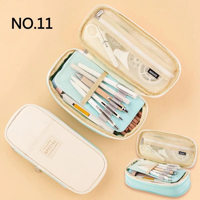 Large Double-Layer Pencil Case - Cute Fabric School Organizer