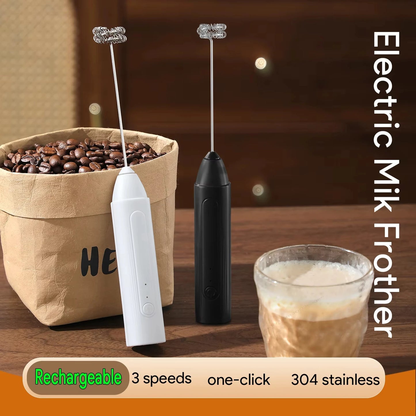 Rechargeable 3-Speed Handheld Food Mixer, Milk Frother and Egg Beater