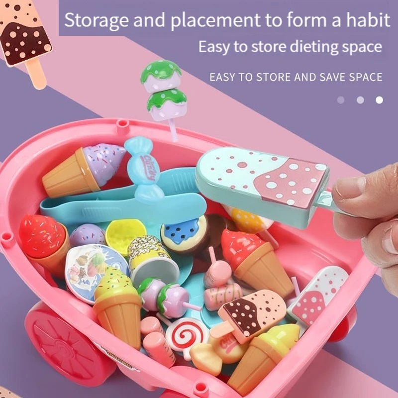 Ice Cream Truck Pretend Play Kitchen Cart - Candy Shop Toy Set