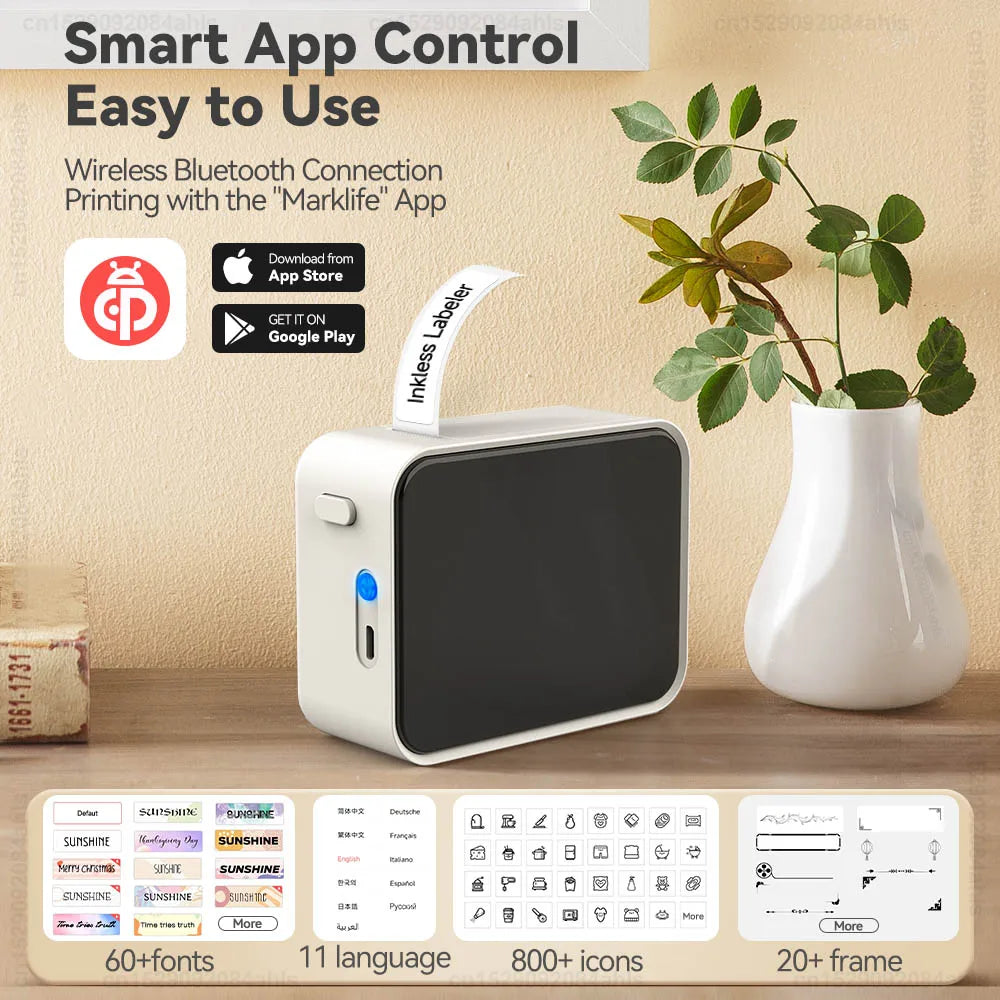 Marklife P15 Portable Bluetooth Thermal Label Printer with Inkless Printing
