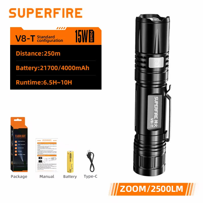 SUPERFIRE 36W Rechargeable Waterproof LED Flashlight