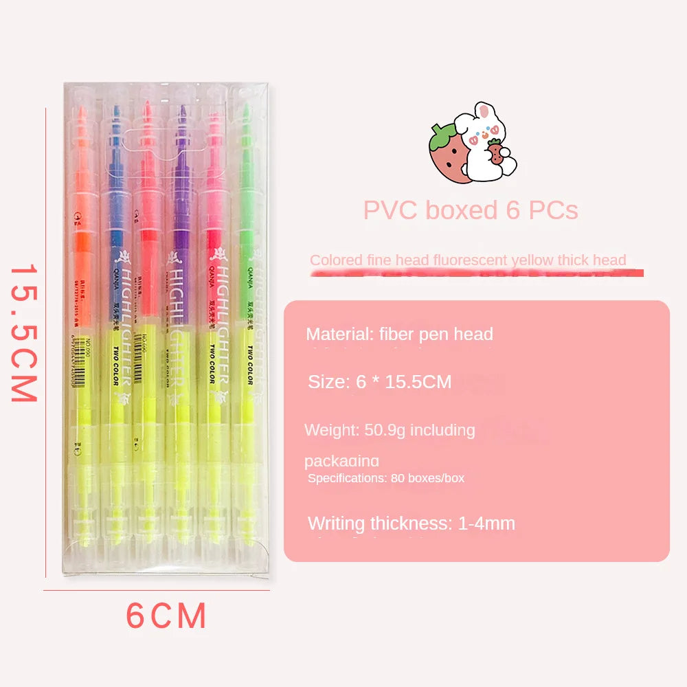 Double-Head Pastel Highlighter Set - 3/6 Color School Office Markers