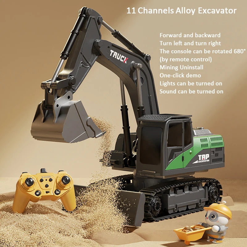 Alloy Remote Control Excavator Toy - Lights & Sound Vehicle