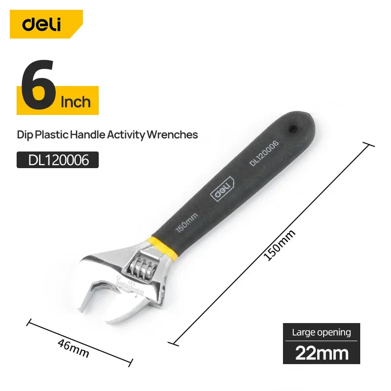 Deli Carbon Steel Adjustable Wrench with Non-Slip Grip