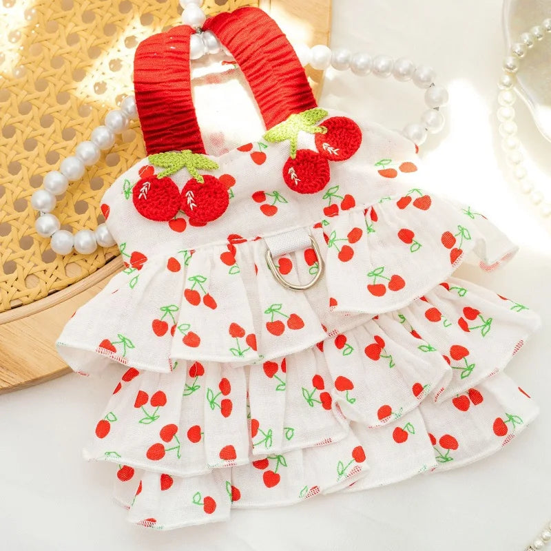 Strawberry Daisy Dog Dress with Tulle Skirt for Small Puppies