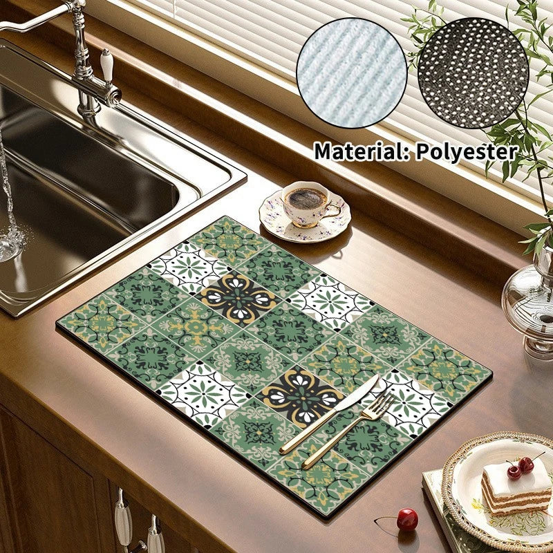 Super Absorbent Printed Dish Drying Mat for Kitchen Counters