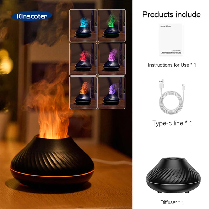 KINSCOTER 130ml Volcanic Aroma Diffuser with USB Flame Night Light