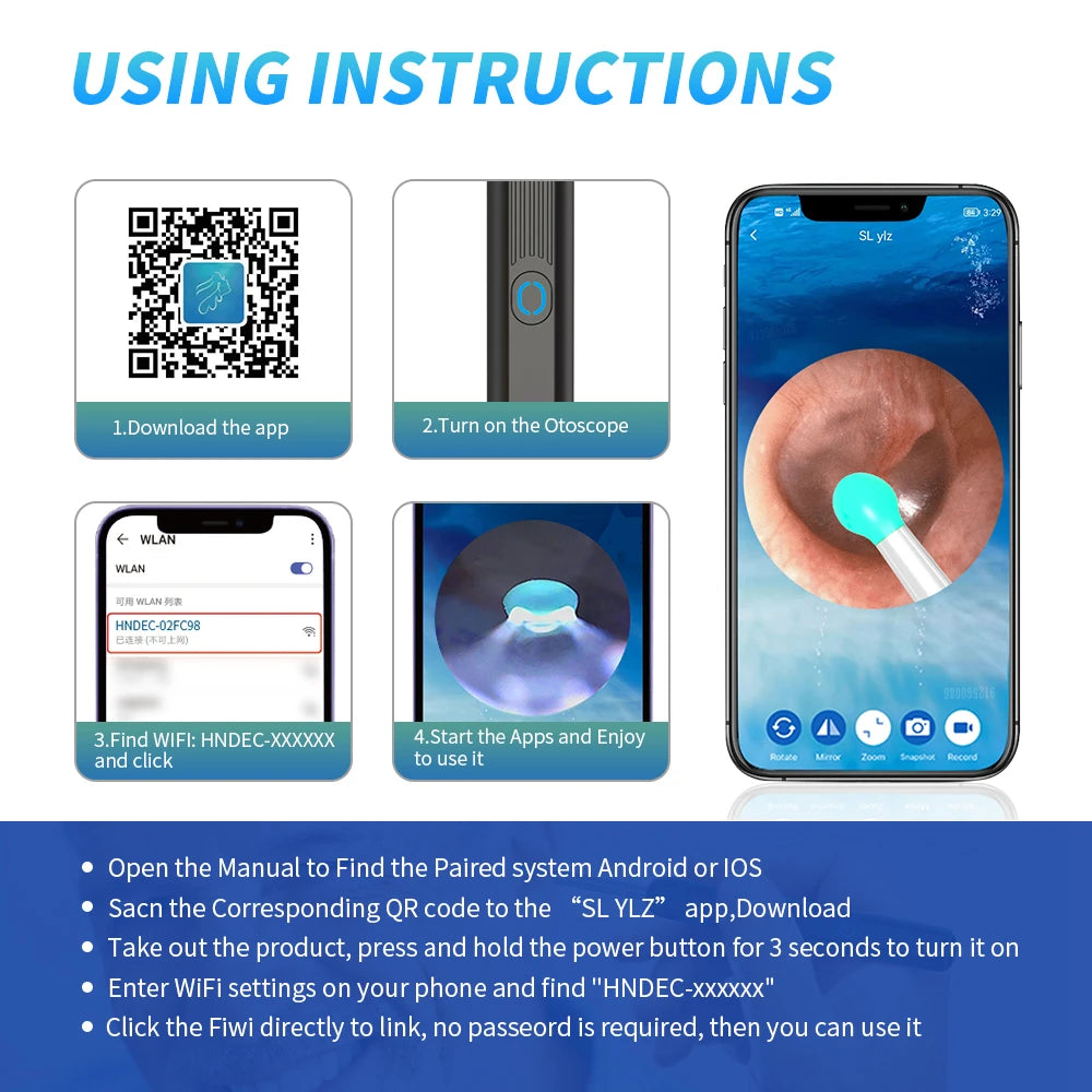 NE3 Wireless Ear Cleaner Camera - LED Otoscope Cleaning Kit