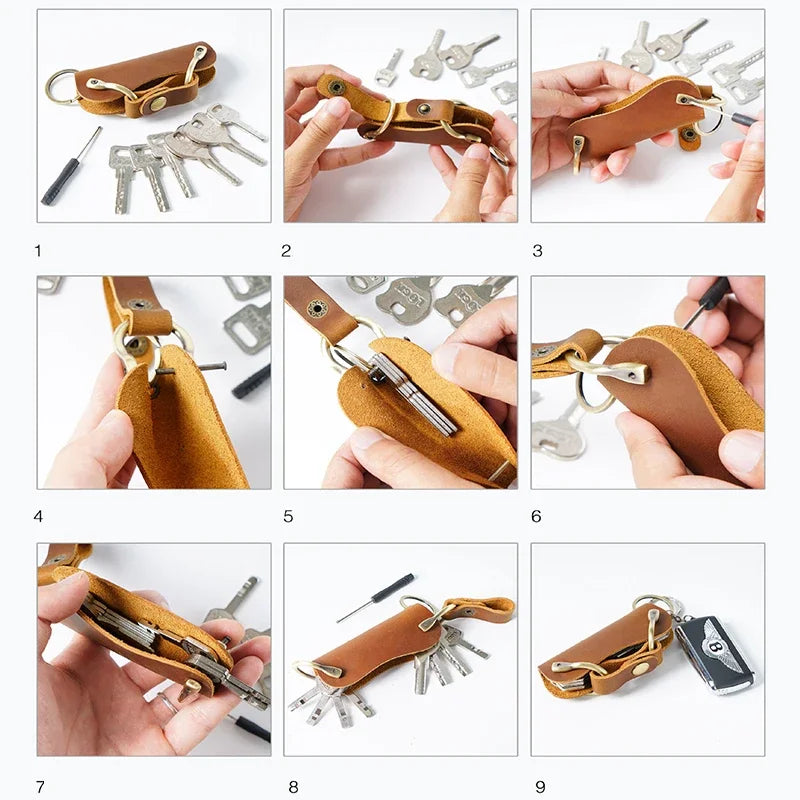 Genuine Leather Car Key Holder Wallet with Compact EDC Organizer Design