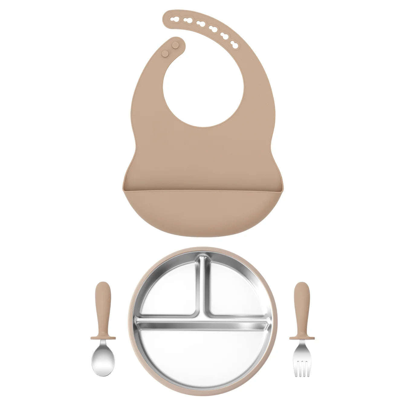 4-Piece Silicone Baby Feeding Set with Bib