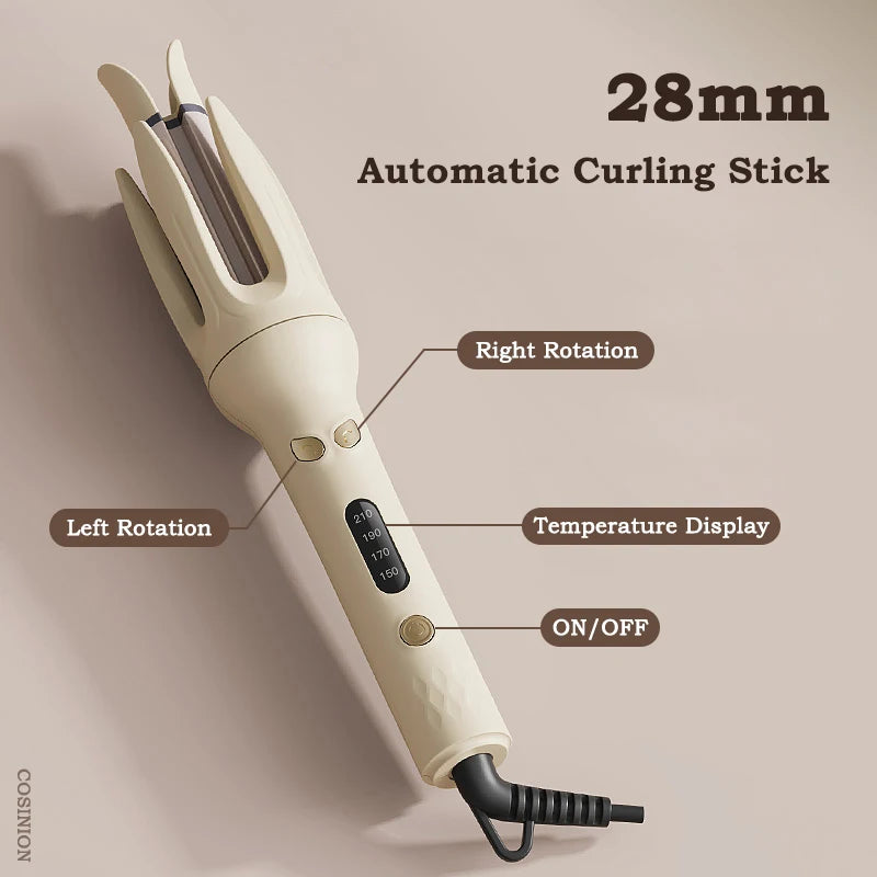 Automatic 28mm Ceramic Ionic Hair Curler - Anti-Tangle Rotating Styler