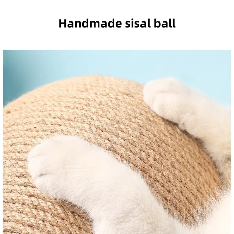 Sisal Cat Scratching Ball Toy with Wooden Board for Paw Grinding