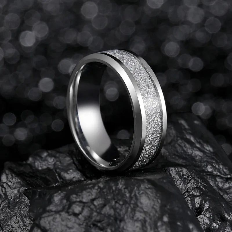 8mm Tungsten Carbide Meteorite Inlay Ring