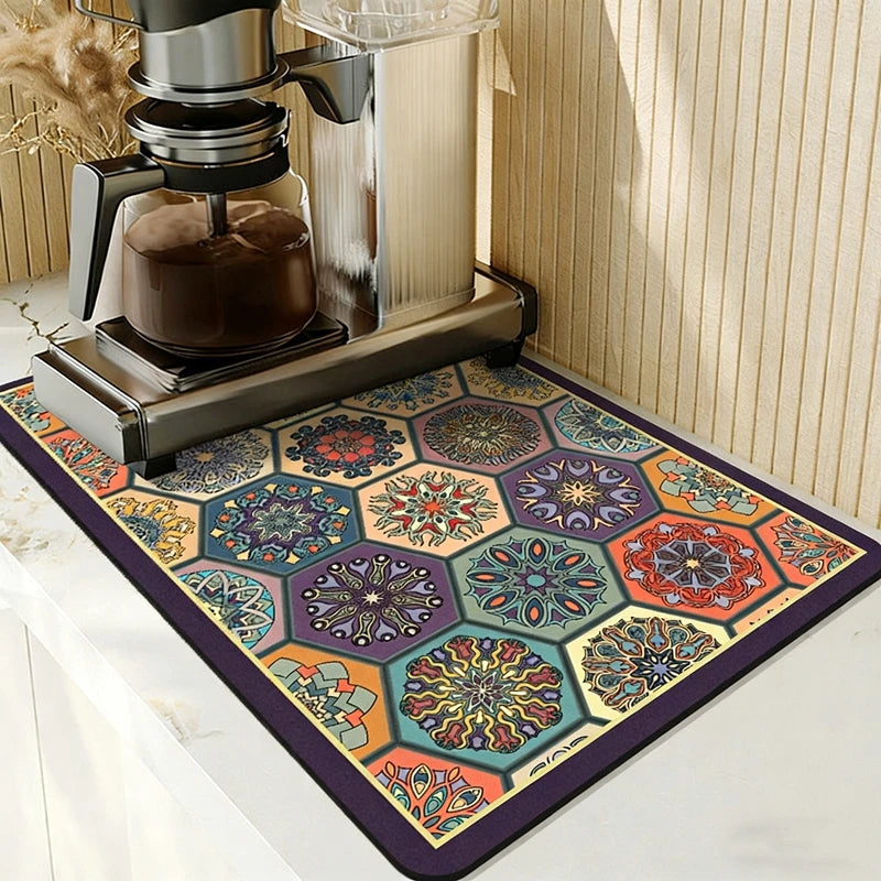 Super Absorbent Printed Dish Drying Mat for Kitchen Counters