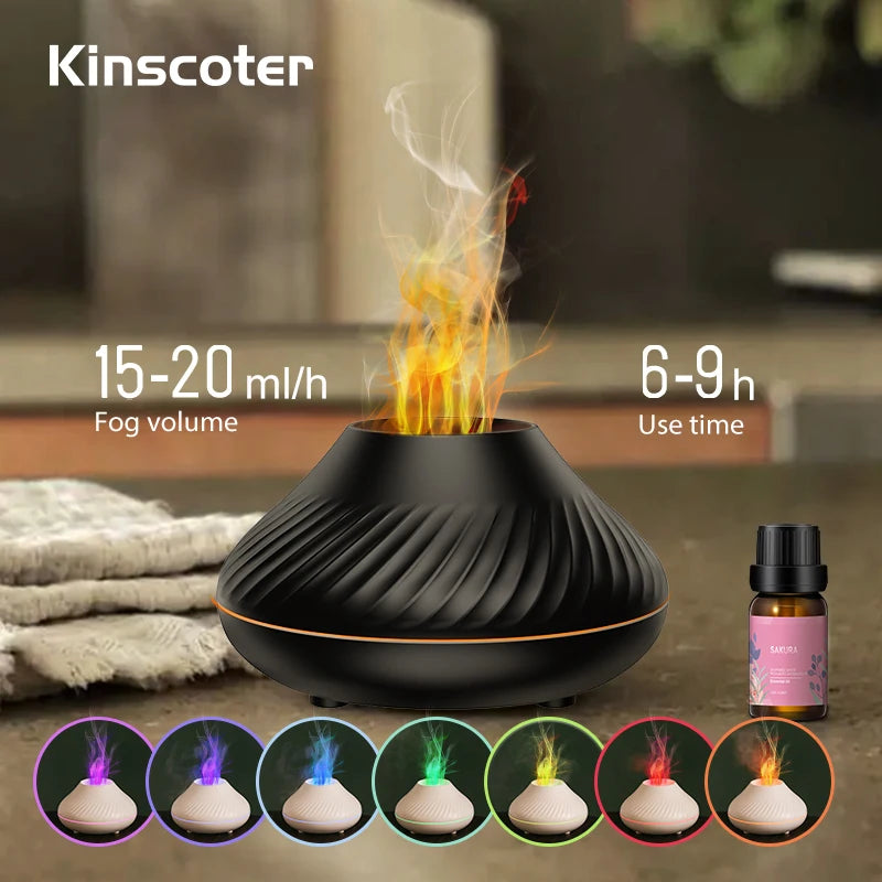 KINSCOTER 130ml Volcanic Aroma Diffuser with USB Flame Night Light