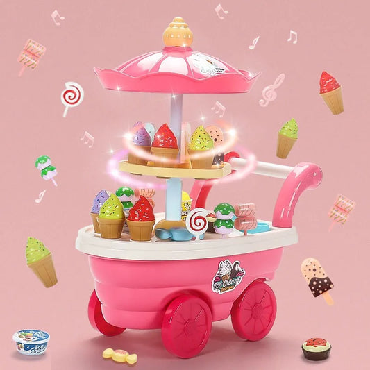 Ice Cream Truck Pretend Play Kitchen Cart - Candy Shop Toy Set