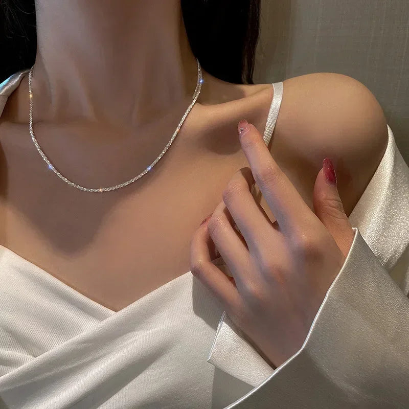 Sparkling Silver-Tone Clavicle Chain Necklace