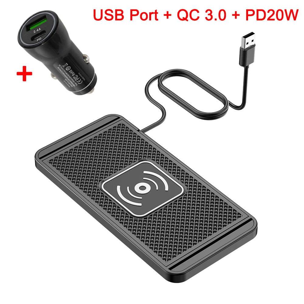 15W Type-C Car Wireless Charger Pad & Stand for iPhone and Samsung