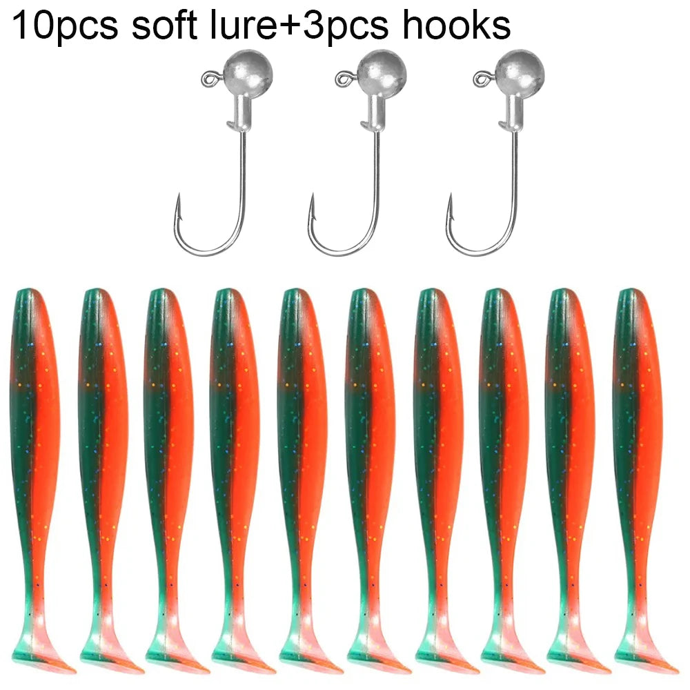 Soft Fishing Lure Kit with T-Tail Worms, Jig Hooks & Metal Jigs