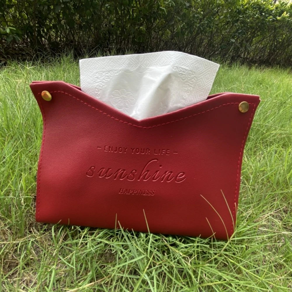 PU Leather Foldable Tissue Box Holder