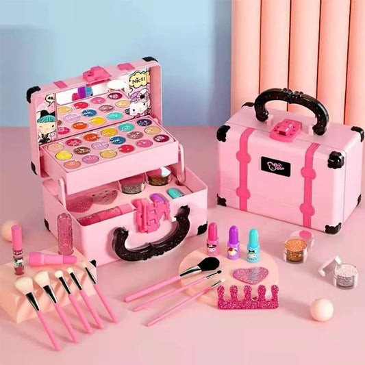 Kids Pretend Makeup Play Box - Princess Cosmetic Toy Set