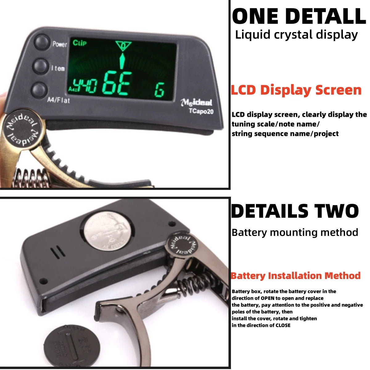 2-in-1 Guitar Capo and LED Tuner for Acoustic, Electric, Bass & Ukulele