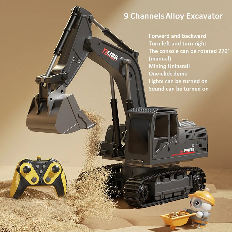 Alloy Remote Control Excavator Toy - Lights & Sound Vehicle