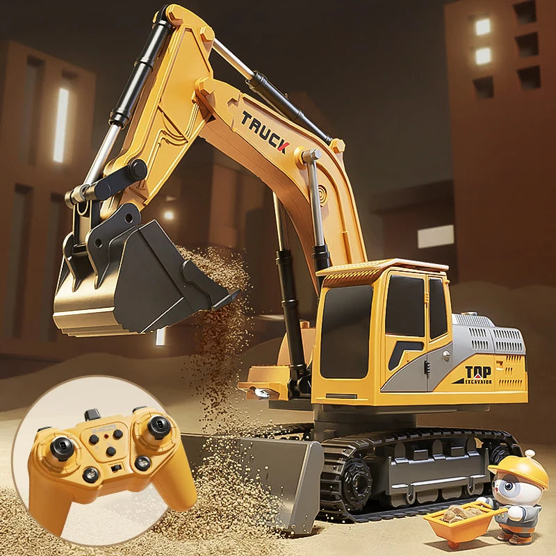 Alloy Remote Control Excavator Toy - Lights & Sound Vehicle