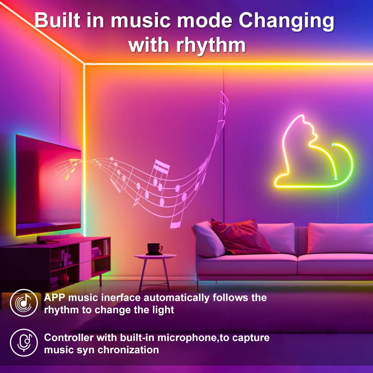 RGBIC USB Neon Strip Light with Bluetooth Remote Control