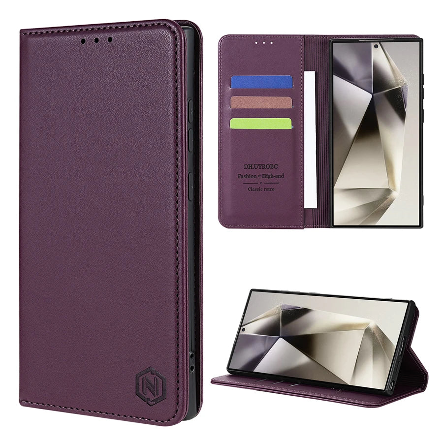 Samsung Galaxy Magnetic Flip Wallet Case with Card Slot & Kickstand