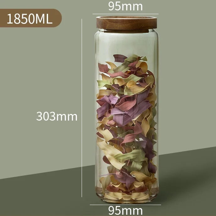 Glass Airtight Food Storage Canister with Wooden Lid