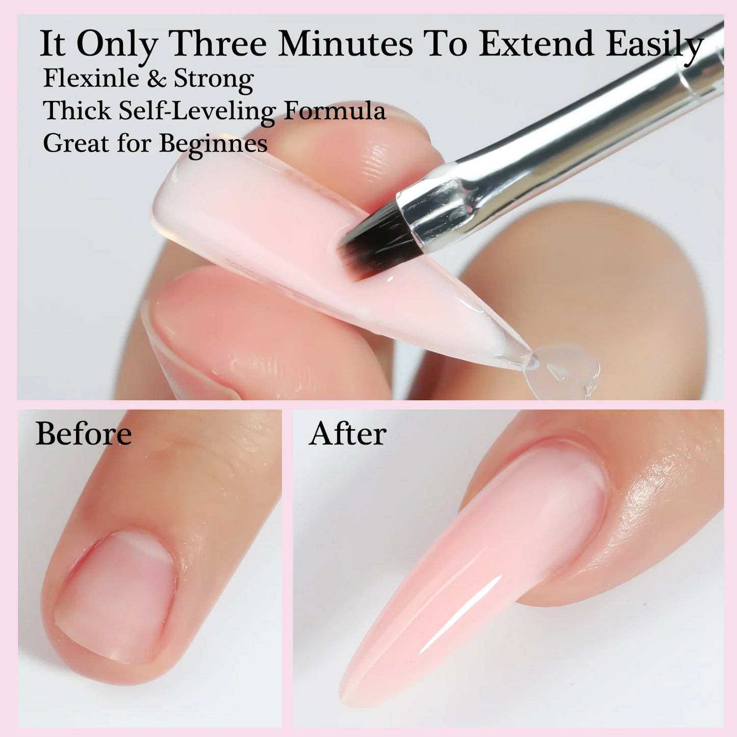 UV LED Poly Nail Gel Builder Set - Nude Pink Clear Extension Jars