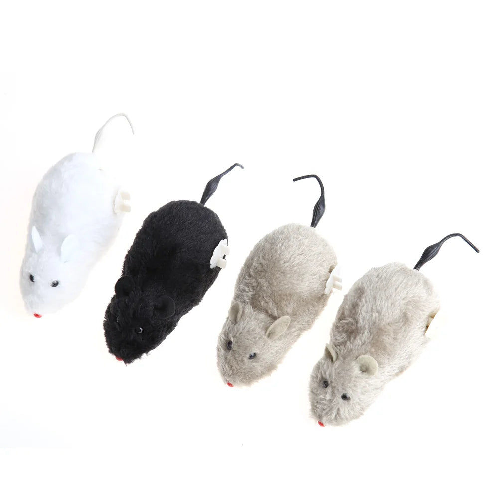 Clockwork Plush Mouse Cat Toy with Mechanical Motion
