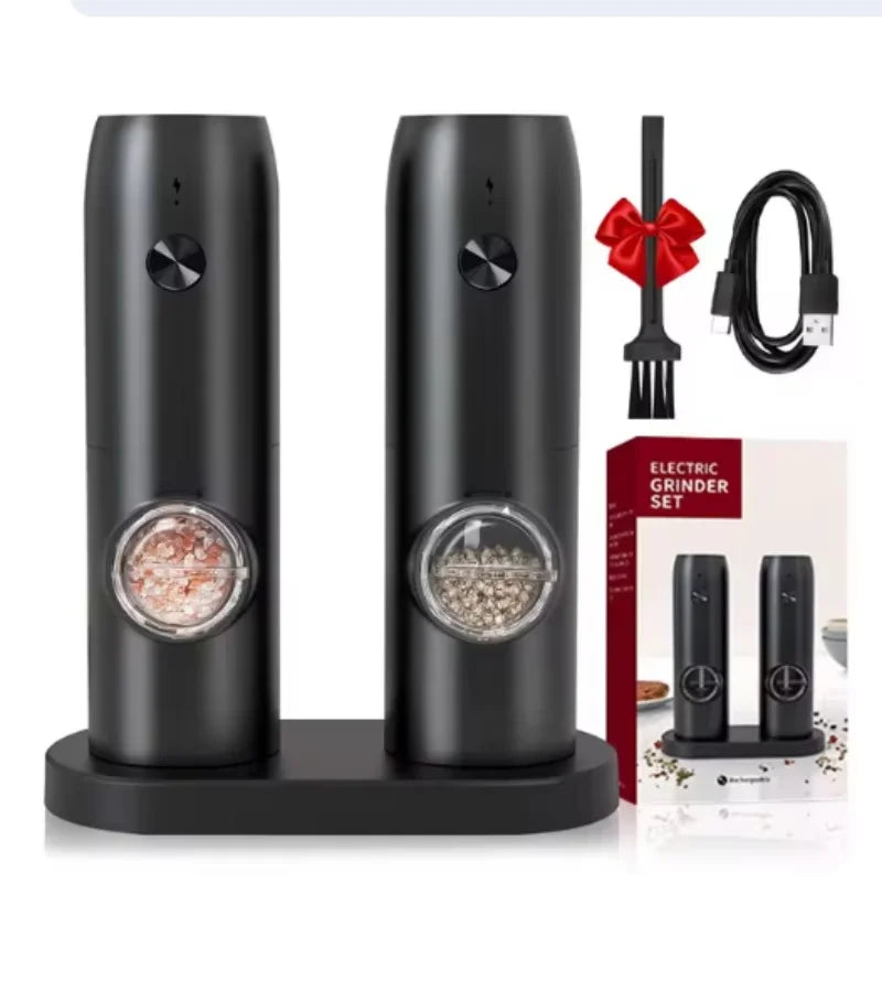 Rechargeable Stainless Steel Electric Salt and Pepper Grinder Set