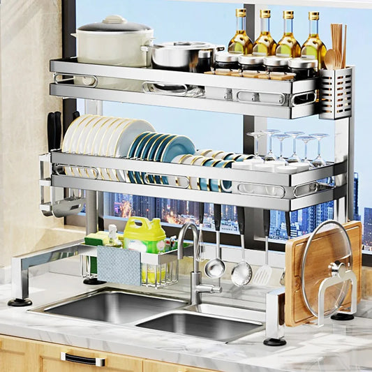 Countertop Sink Storage Rack with Dish, Knife and Cutlery Holder